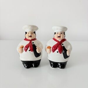 Vintage White and Red Chef Salt and Pepper Shakers